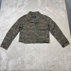Sanctuary Womens Camo Utility Jacket Cropped Raw Hem Button Front Long Sleeve XS